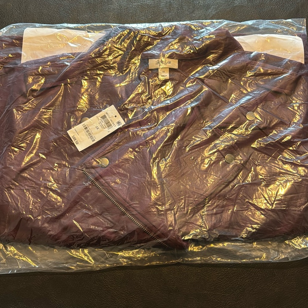 NWT Style & Company Maroon Moto Zip Jacket Size 3X - Picture 5 of 12